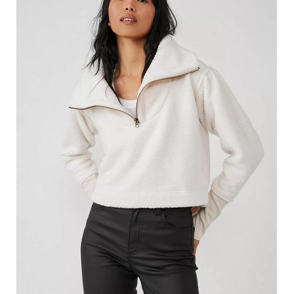 Free People Poppy Quarter Zip Fleece Teddy Pullover Oversize Collar Spring Small